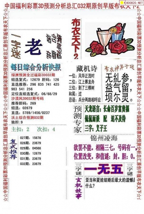 福彩3d字谜图谜总汇九十文字版 布衣大师福彩3D字谜图谜总汇九十文字版-第2张图片