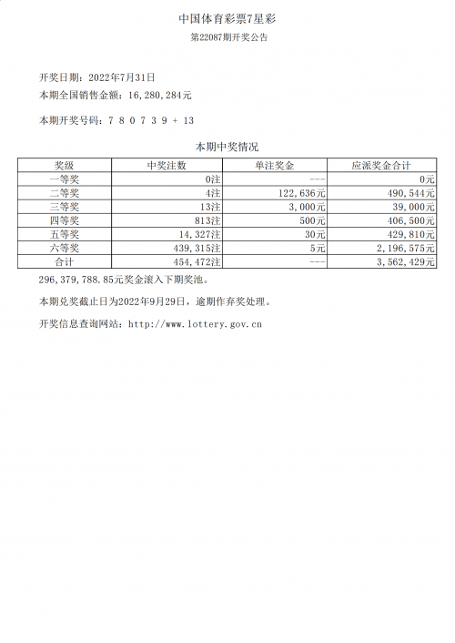 七位数开奖结果查询