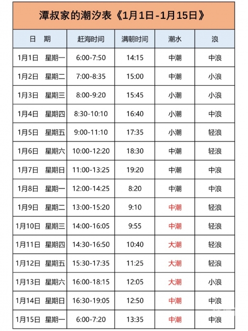 2020年涨潮退潮时间表2020年涨潮退潮时间表